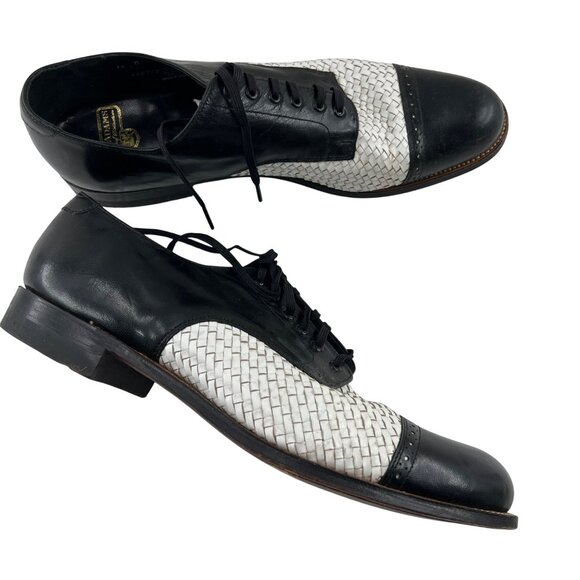 Stacy Adams Two Tone Woven Leather Dress Shoes Black White Lace Up 10 D - Picture 1 of 7